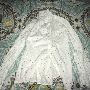 Blue and White Polka-Dot Button-Down Blouse